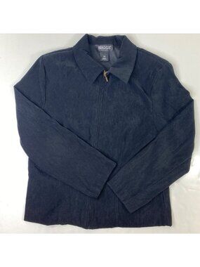 Briggs New York Womens Black Zip-Up Faux Suede Jacket Size 10